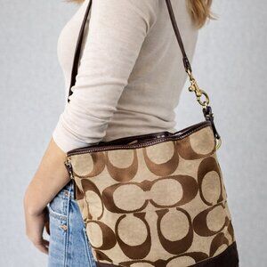 Coach Signature C Bucket Bag‎ Brown Canvas Leather Trim + Dust Bag
